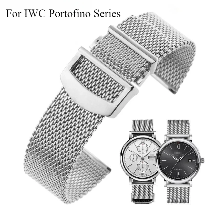 

Premium Quality Waterproof Solid Steel Watchband for IWC Portofino Series 356501 391033 Woven Mesh Style Dainty Strap 20 22mm