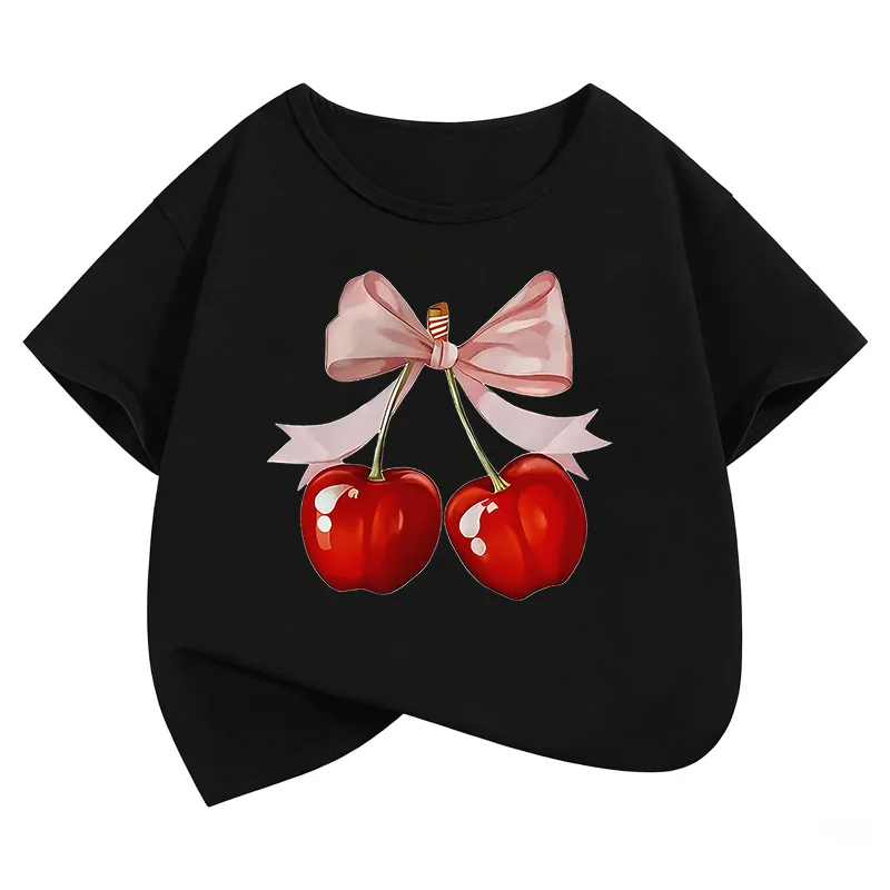 Modische Y2k Kirsch-Design T-Shirts Grafik Kinder T-Shirt Mädchen Sommer Frühling Lässiges Oberteil Tee Shirt