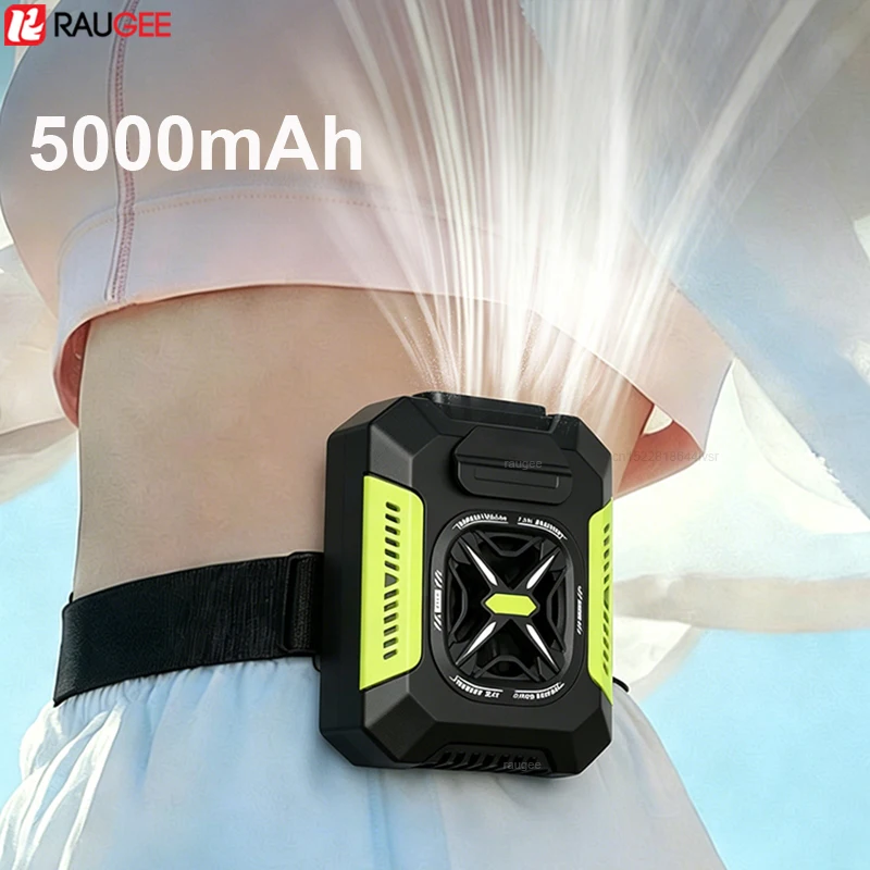Ventilateur de taille portable, mini ventilateur à clipser sur la taille ou à suspendre au cou, avec batterie externe et éclairage, rechargeable par USB 5000mAh
