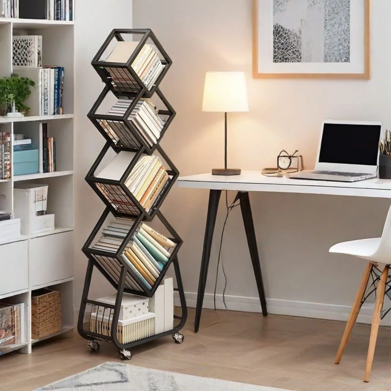 

Wrought iron bookshelf Floor-to-ceiling creative shelf Household special-shaped ins wind metal high-value reading