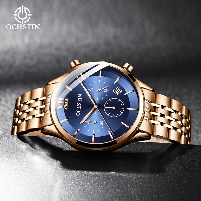 OCHSTIN Men's Commander Series Watch Man Multi-Function Quartz Alloy Case Solid Steel Band Water Resistant Classic Fashion Clock