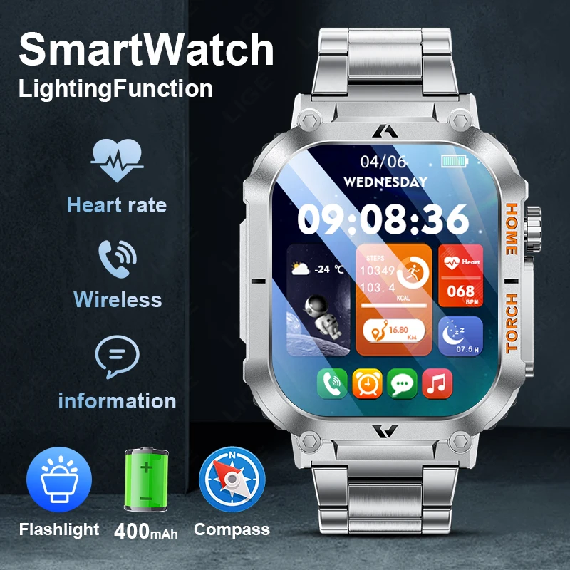 

NEW 2.02 in Large Screen Smartwatch For Android iOS Sports Smartwatches Fitness Smart Band Health Monitoring Compass For Outdoor