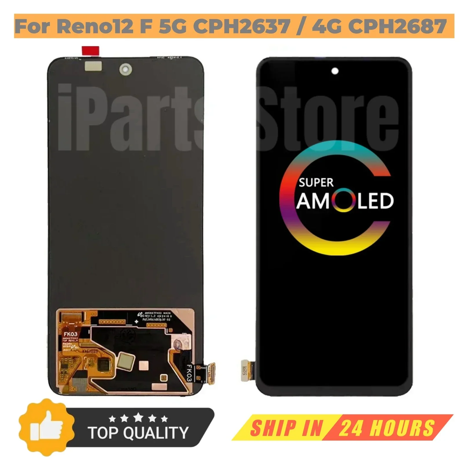 iParts Replacement New Display For Oppo Reno12 F Reno 12F 5G CPH2637 4G CPH2687 AMOLED Touch Screen Assembly Ori Repair Parts