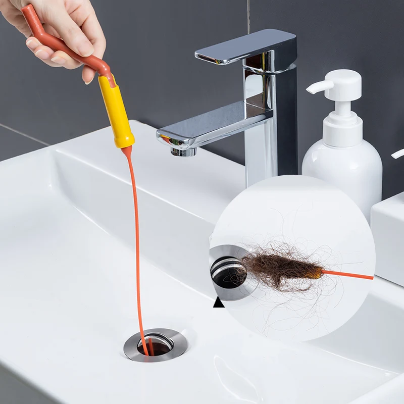 Pipe Dredging Brush with Rotating Handle Drain Cleaner Thin&Flexible Hair Sewer Sink Cleaning Brush Clog Plug Hole Remover Tool