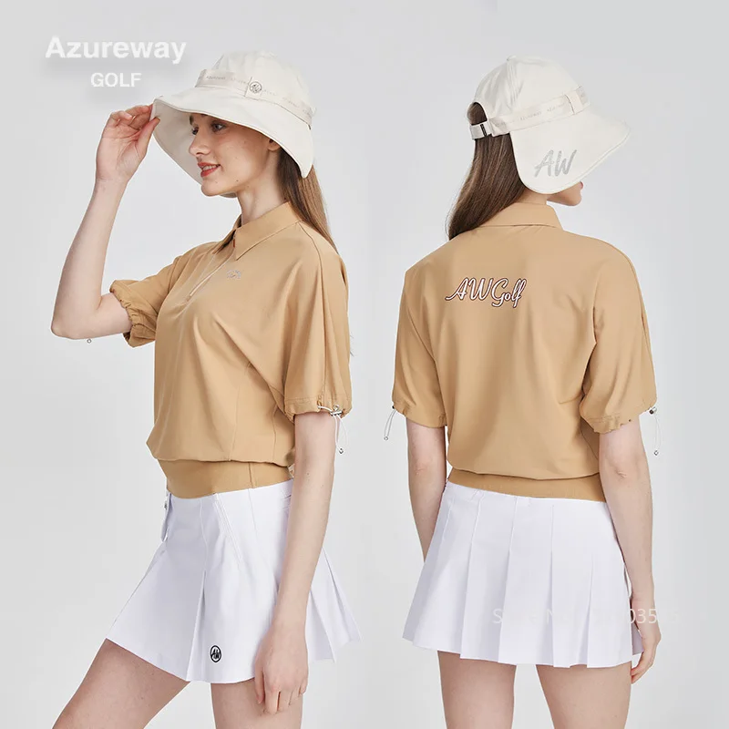 AW Golf Apparel Women Quick-dry Short-sleeved T-shirt Zipper Collar Loose Top Lady High Waist Pleated Skirt A-Lined Golf Skorts