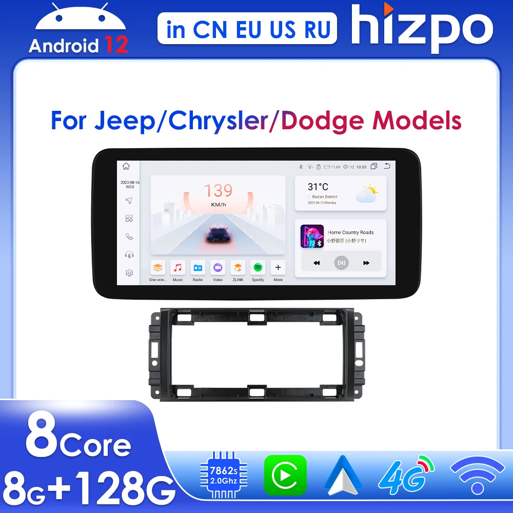 Hizpo Android Car Radio Multimedia Player for JEEP Wrangler Grand Cherokee Compass Commander Dodge Ram Wireless Carplay GPS BT