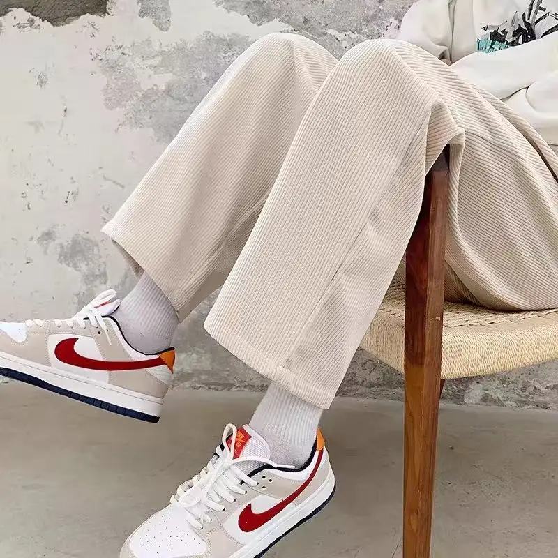 

Men's Flannel Knit Rope Straight Leg Pants - Korean Style Loose Fit for Spring and Autumn Students