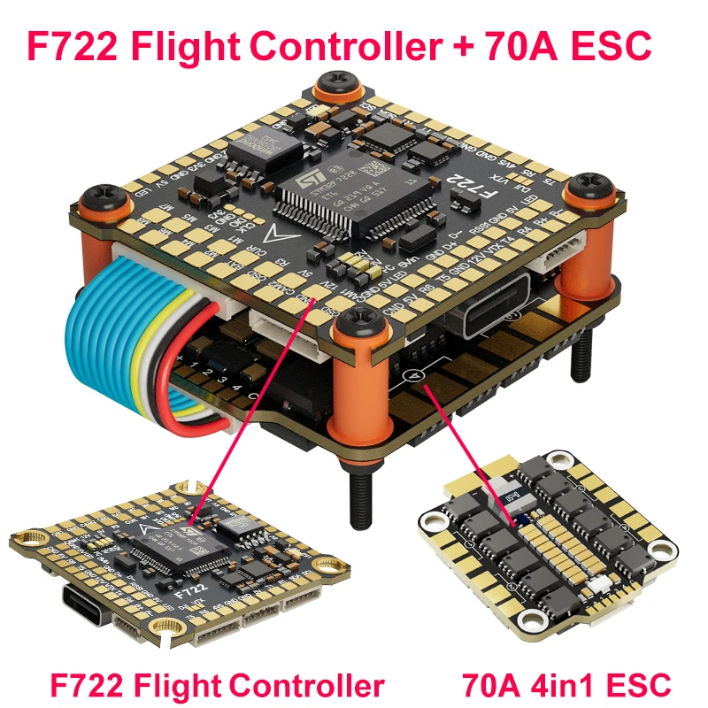 DAKEFPV F722 70A Stack ICM42688P F722 Flight Controller Bluejay 70A 4in1 ESC 30.5X30.5mm 3-8S for FPV Freestyle Drones Parts