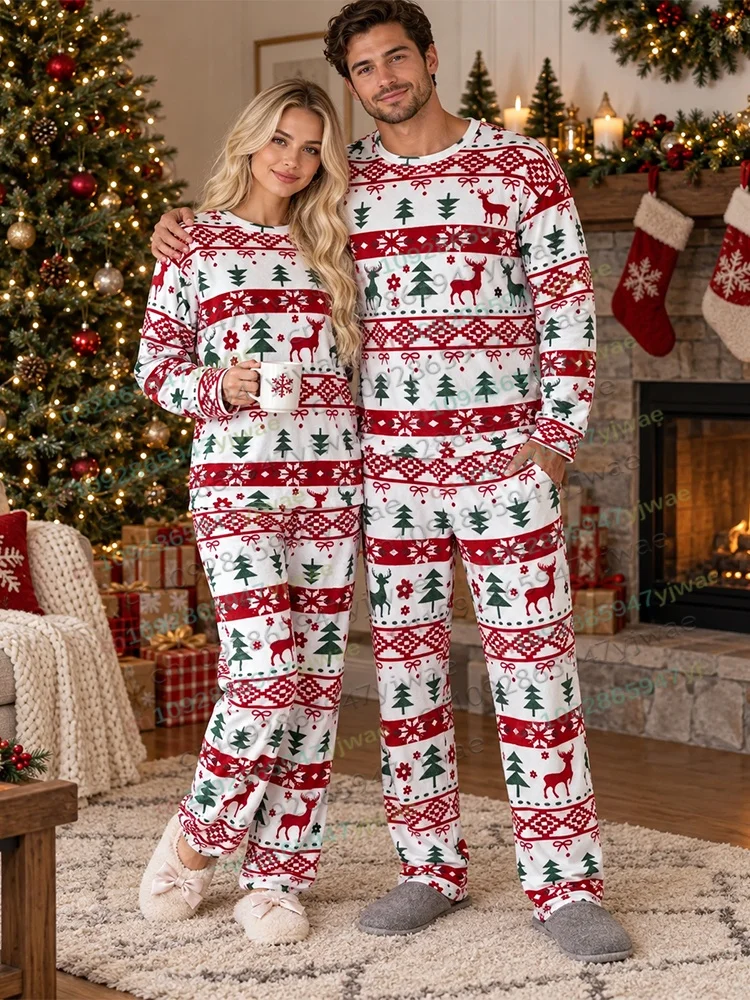 Autumn Winter Men's Christmas Elk Pajama Christmas Style Flannel Pajama Pants Casual Home Couple Women Men's Clothing Pajama Set
