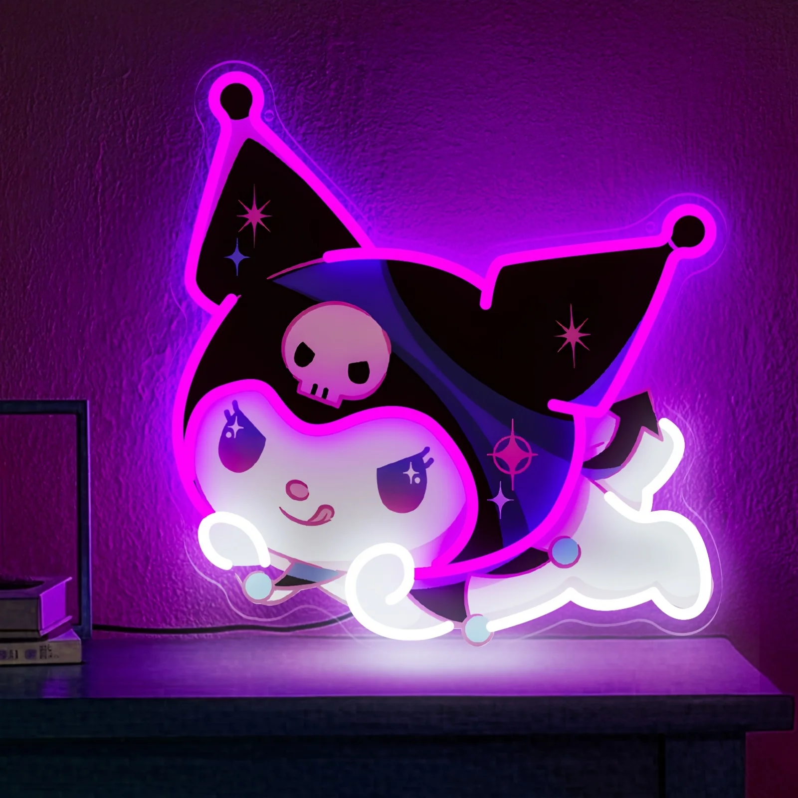 

Светодиодная неоновая вывеска Kuromi Sanrio: милый мультяшный ночник для спальни, детской комнаты, кавайный декор для дома, подарок, настенное освещение для вечеринок