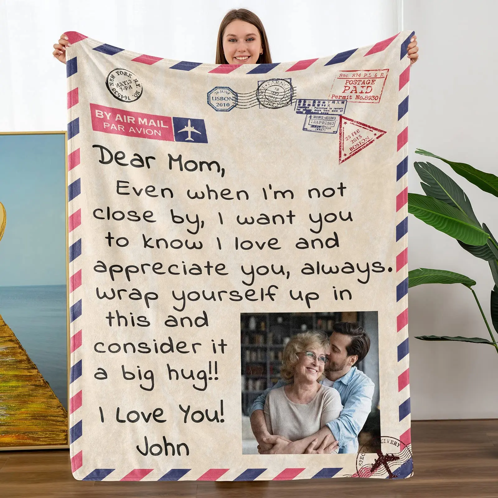 Custom Photo Blanket with Name for Mom Dad Grandma Grandpa, Personalized Blanket to Mom Gift from Daughter Son, Best Mom Gifts