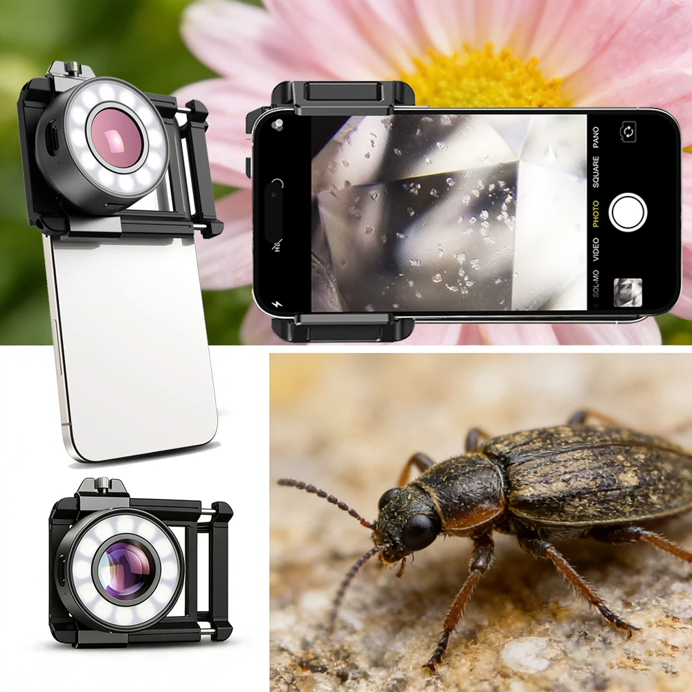 

APEXEL 120X ювелирная линза для микроскопа HD макрообъектив с наглазником/светодиодная подсветка/универсальный зажим для смартфонов iPhone/Android