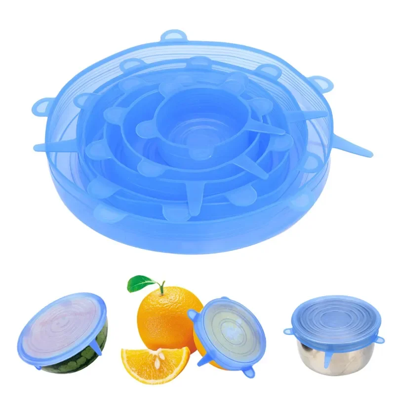 

60PCS/10 Packs Silicone Fresh-keeping Cover Reusable Stretch Canning Lids Refrigerator Microwave Airtight Plastic Wrap Kitchen