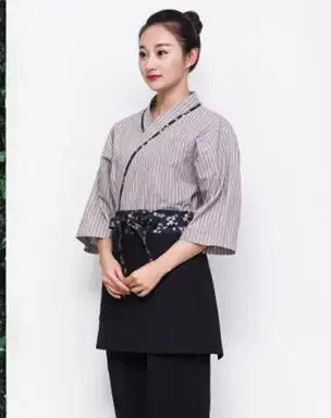 Camisa de trabajo de cocina japonesa para hombre y mujer, uniforme de Chef de Sushi, Kimono, camisetas de cocina a rayas de primavera