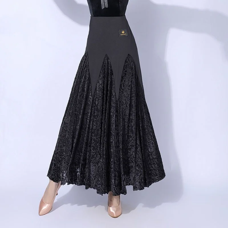 women Black Ballroom Dance Skirt  Elegance Practice Wear Flamenco Clothes Waltz Competition Costume Stage Performance Outfits