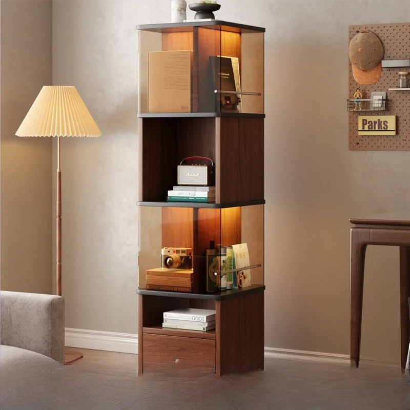 Bookshelf retro style medieval rotating floor-to-ceiling living room storage corner display cabinet storage corner bookcase