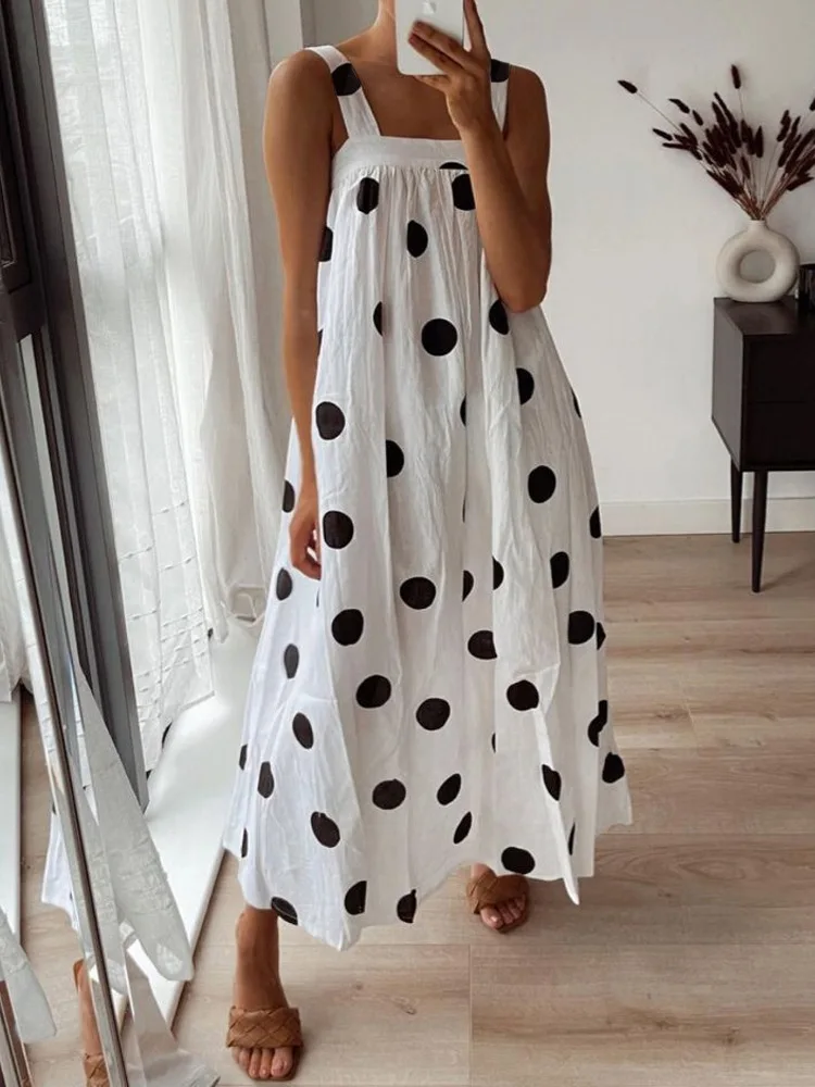 

2026 Women's Summer New Fashion Daily Elegant and Comfortable Round Neck Spliced Printed Suspender Dress Long Skirt for Women