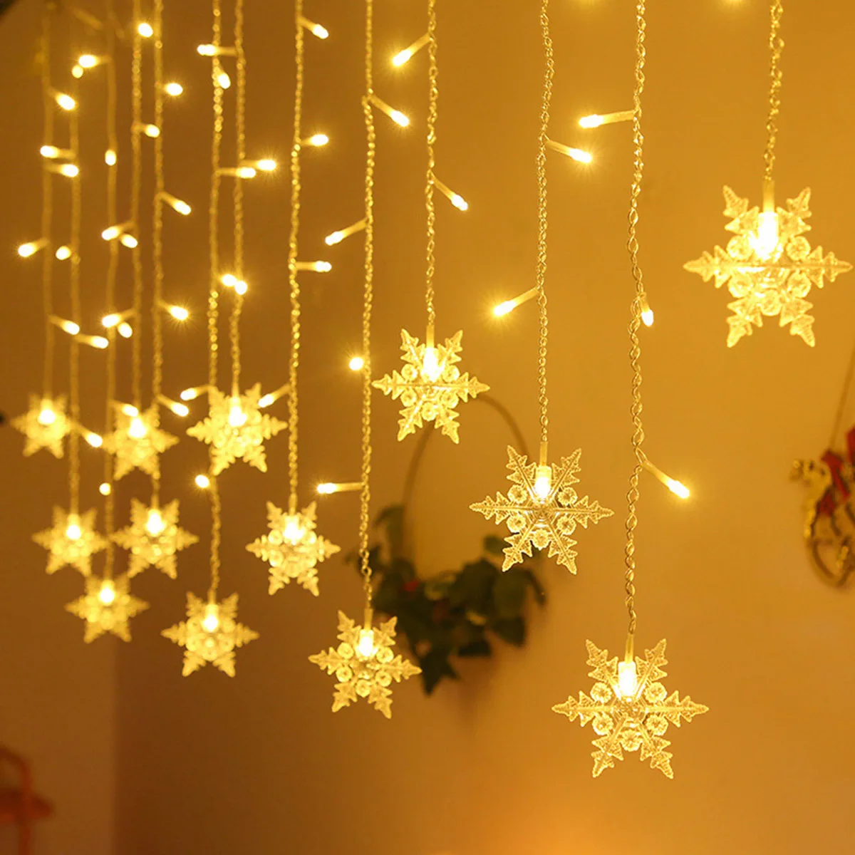 3M LED Snowflake String Lights Christmas Garland USB Curtain Fairy Lights Outdoor For New Year Wedding Party Window Decoration