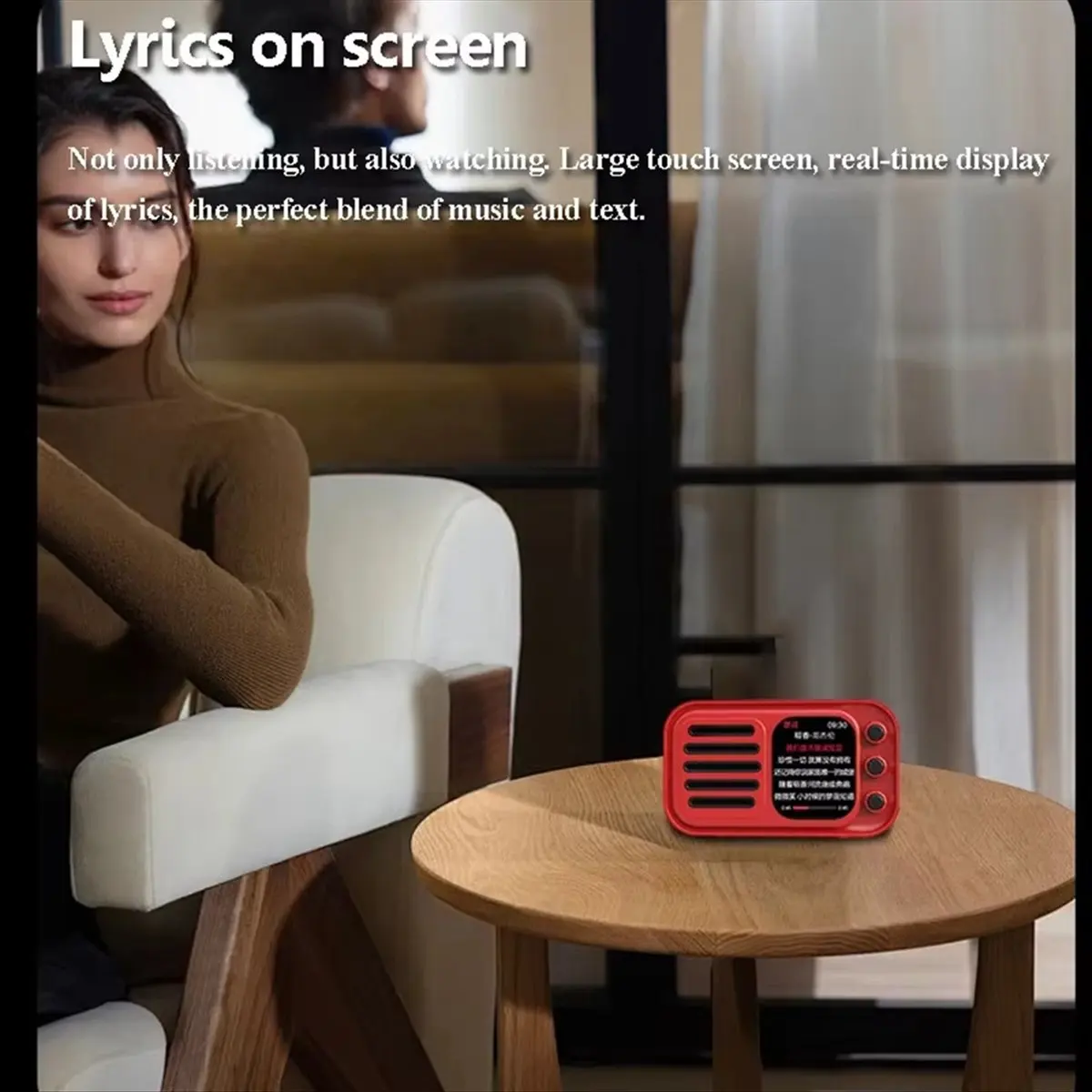 

(BOFF) Hi-Fi беспроводные Bluetooth-колонки в ретро-стиле, портативные, с сенсорным экраном, FM-радио, сабвуфером, будильником и дисплеем текстов песен, B