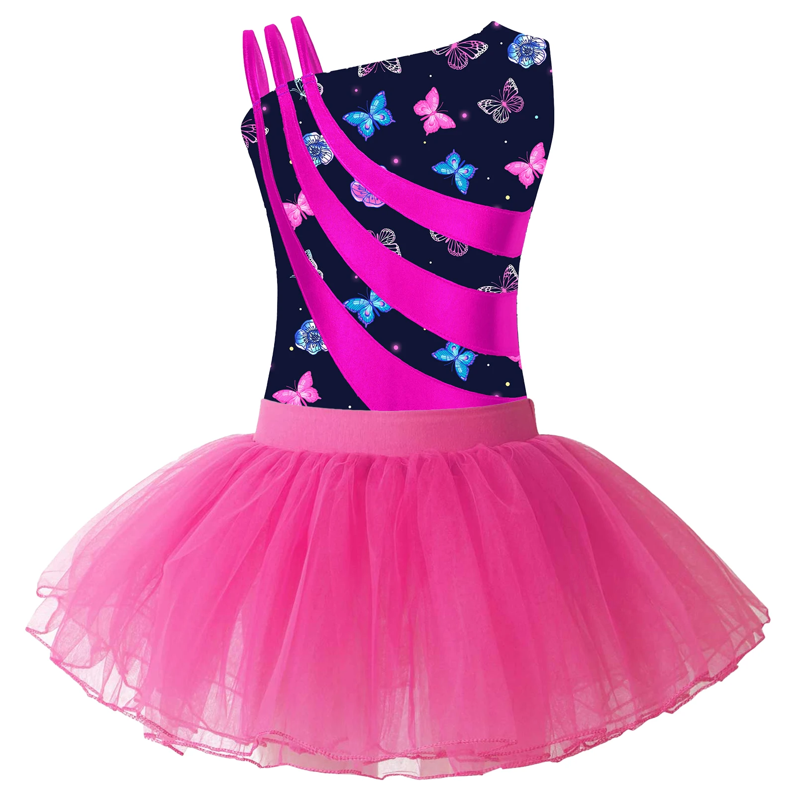 Crianças meninas sem mangas imprimir ballet tutu vestido ginástica collant + shorts patinação macacão conjuntos de dança crianças roupas