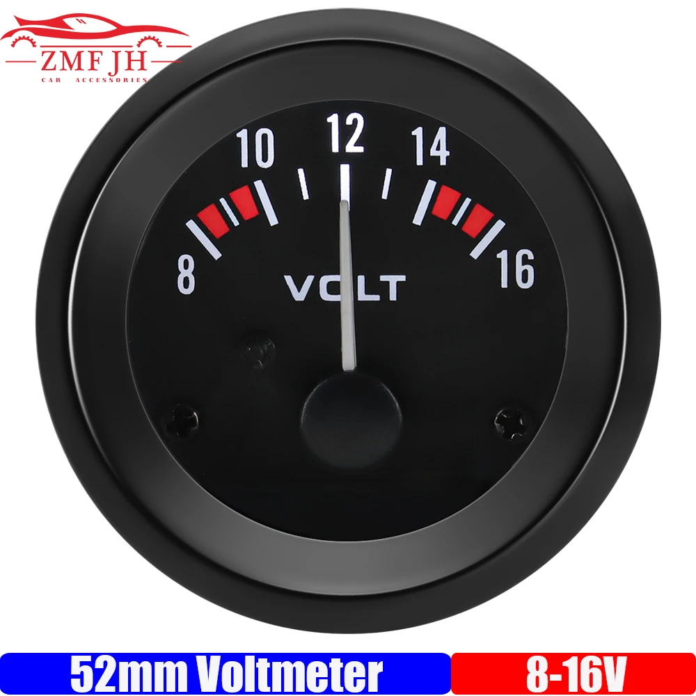 Vehicle Meter 12V Automobile Car Gauge 2inch 52mm Voltmeter with Black Shell White LED Voltage 8-16V VOLTS for Gasoline Car