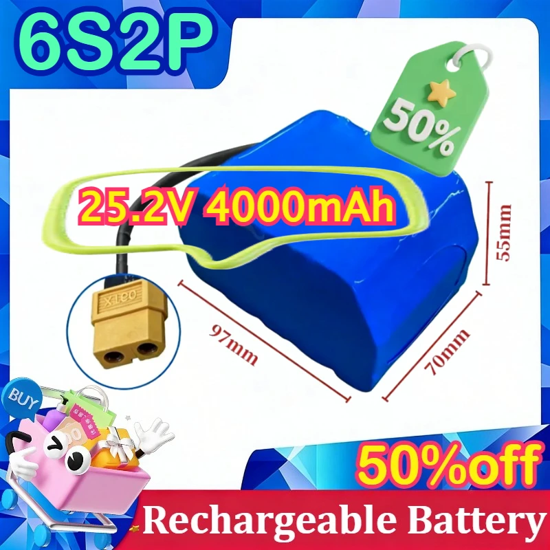 

6S2P 25.2V 4000mAh 18650 with BMS for Scooter E-Bike Lithium Ion Battery Pack
