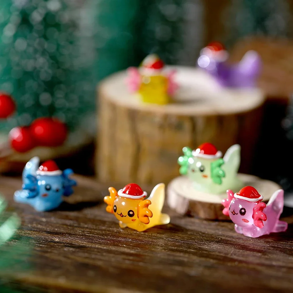 36Pcs Mini Resin Axolotl Christmas Axolotl Tiny Animal Figurine Christmas Hat Axolotl for Garden Landscape Ornament DIY Craft