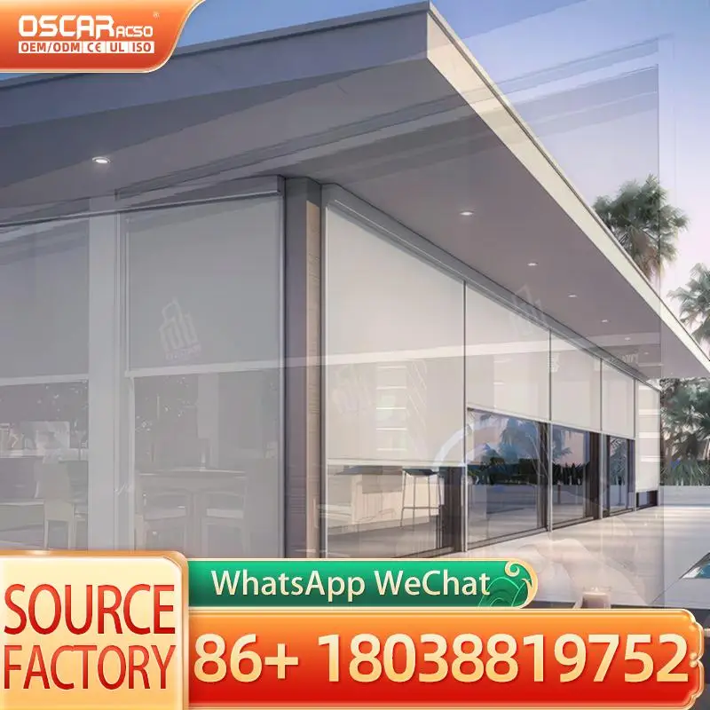 Motorized Fabric Curtains Zip Screen Roller Blinds Windproof for Garden Terrace Patio Rolling Blind