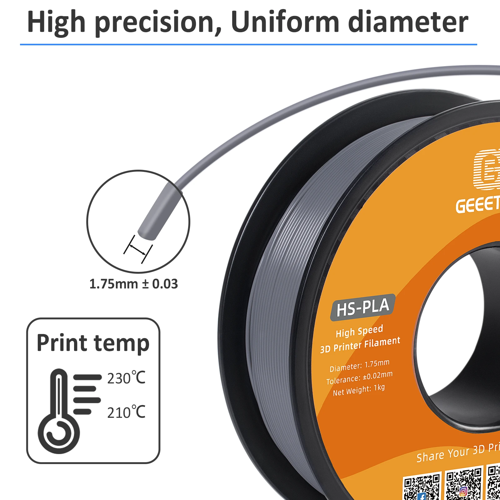 Imagem -06 - Filamento de Impressora Alta Velocidade Pla 1kg 1.75 mm Secagem Rápida Velocidade de Impressão Alta Qualidade Maior Qualidade Geeetech3d