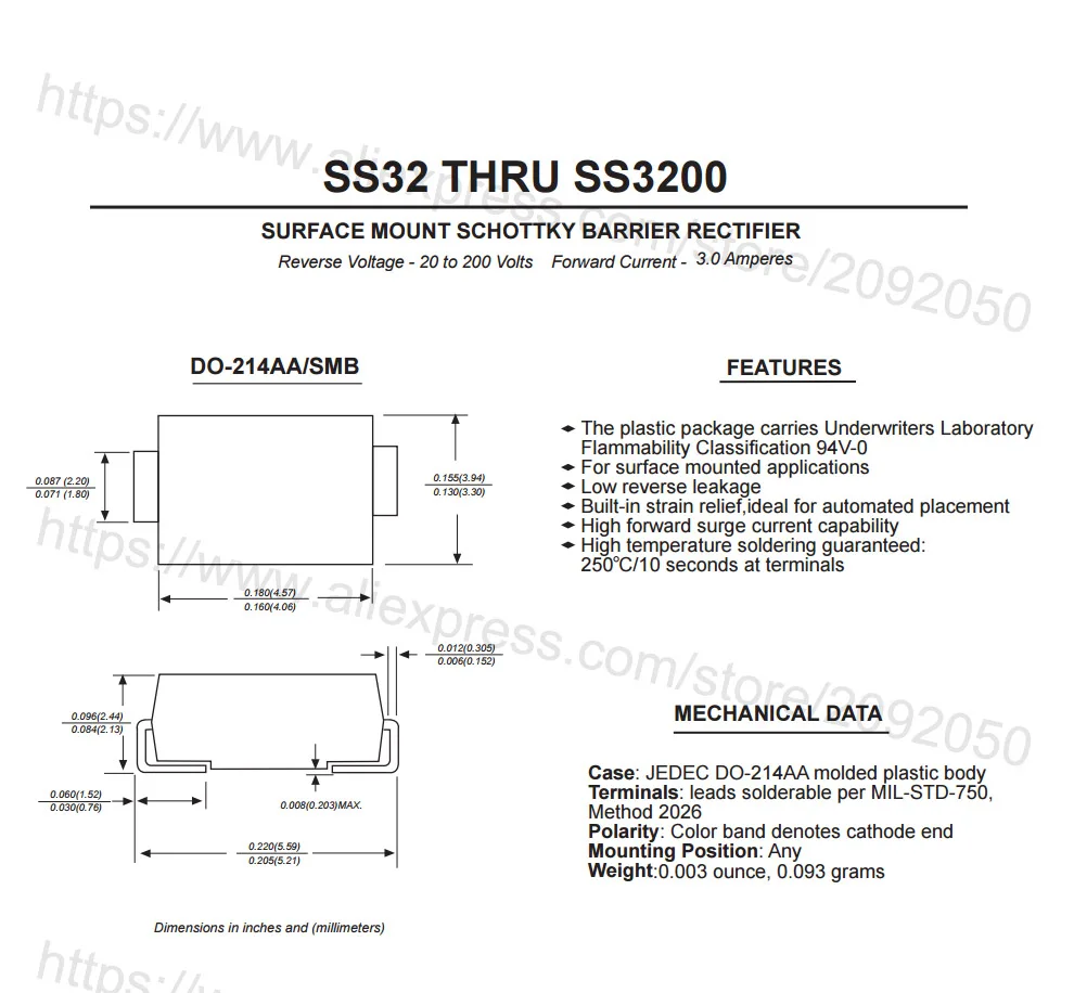 JASNPROSMA SS310 SS3150 SS3200 SMB 500PCS 3000PCS DO214AA SR3100 SS315 SS320 3A 100V 150V 200V Schottky Rectifier Diode