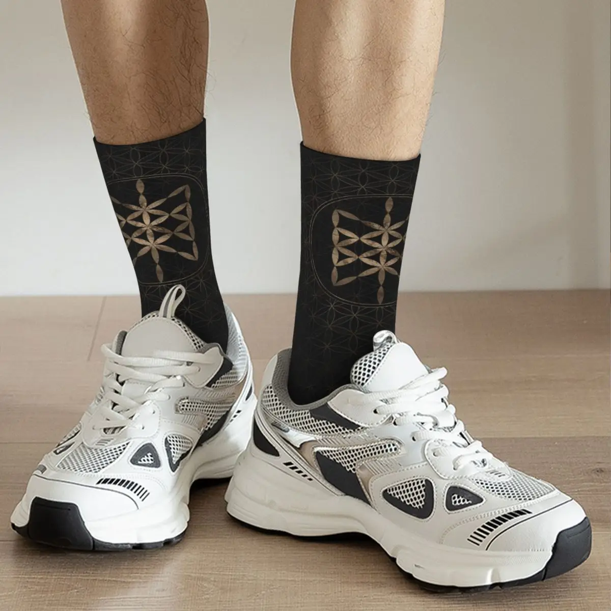 Web Of Wyrd In Flower Of Life Black And Gold Adult Socks Unisex socks,men Socks women Socks