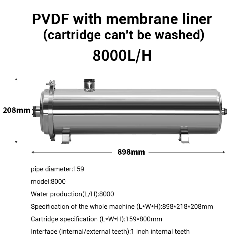 800L Household Water Filter Stainless Steel PVDF Ultrafiltration Purifier with Washable Pipe Type Direct Drinking Kitchen