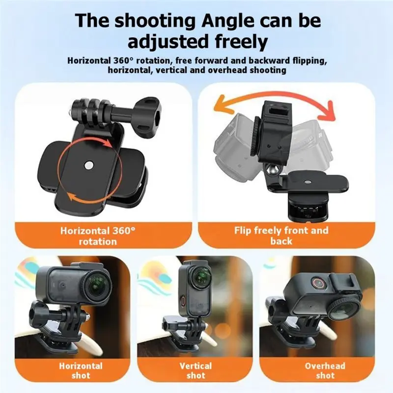 B03B-For DJI Osmo Nano Action Camera 360° Rotatable Hat Clip Mount Vertical Horizontal POV Cap Clamp Collar Backpack Clip