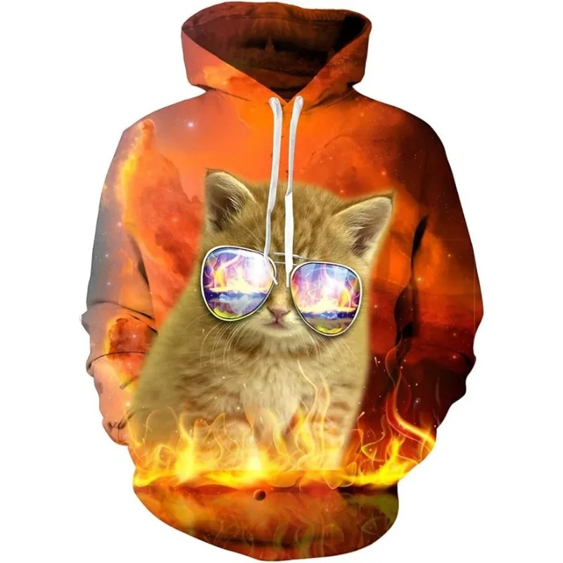 

Cartoon Cat Harajuku Printed Street Hip Hop Fashion Men Women Fun Style Soft Comfortable Fashionable Elegant Personalized Hoodie