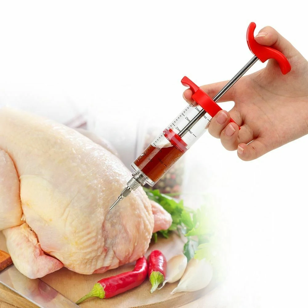 1Pc Stainless Steel  Food Marinade Meat Injector Flavor Syringe Beef Poultry Turkey Chicken BBQ Tool Kitchen Accessories