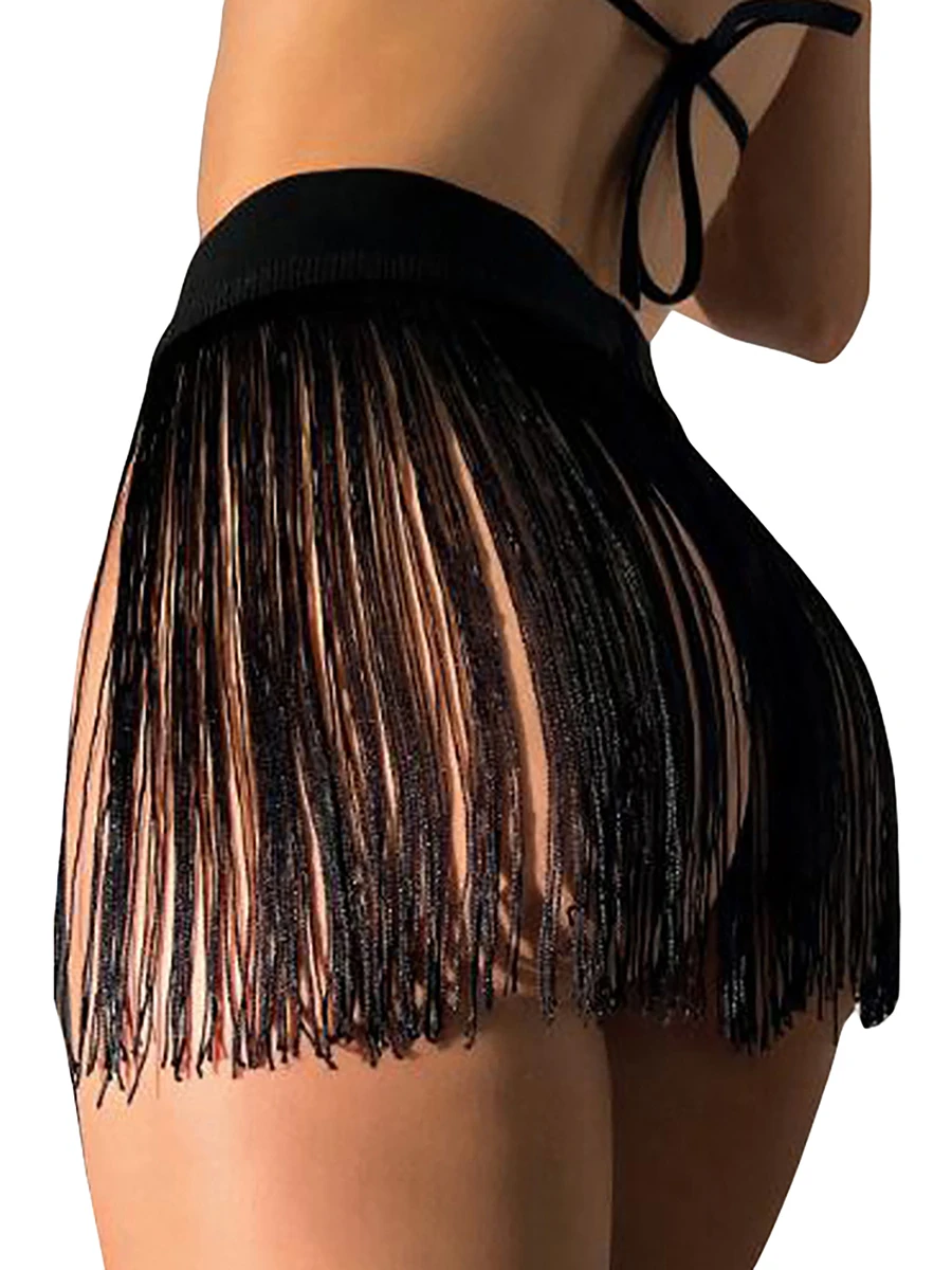 Women s Beach Skirt High Waist Tassel Fringe Mini Skirt Vacation Holiday Beach Skirt Cover Up