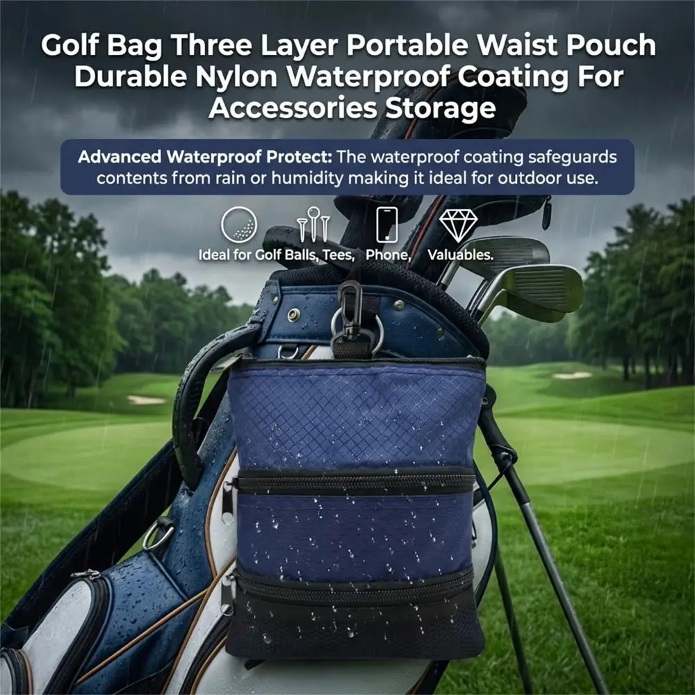 Waterproof Golf Ball Bag Three Layer Portable Golf Accessory Bag Lightweight Zippered Golf Carrier Golf Players