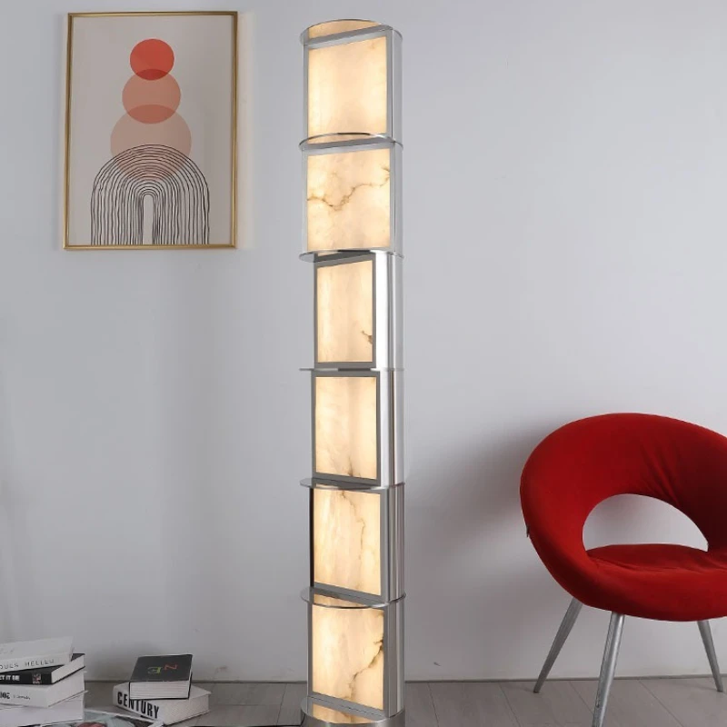 

Rotating high-end luxury stainless steel decorative marble art floor lamp hotel lobby living room