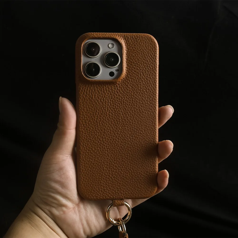 Genuine Leather Phone Case For iPhone 15 Pro Max 16Pro 13pro 14Plus 12 11 12pro Cowhide Fundal Back Shell capa with Ring Buckle