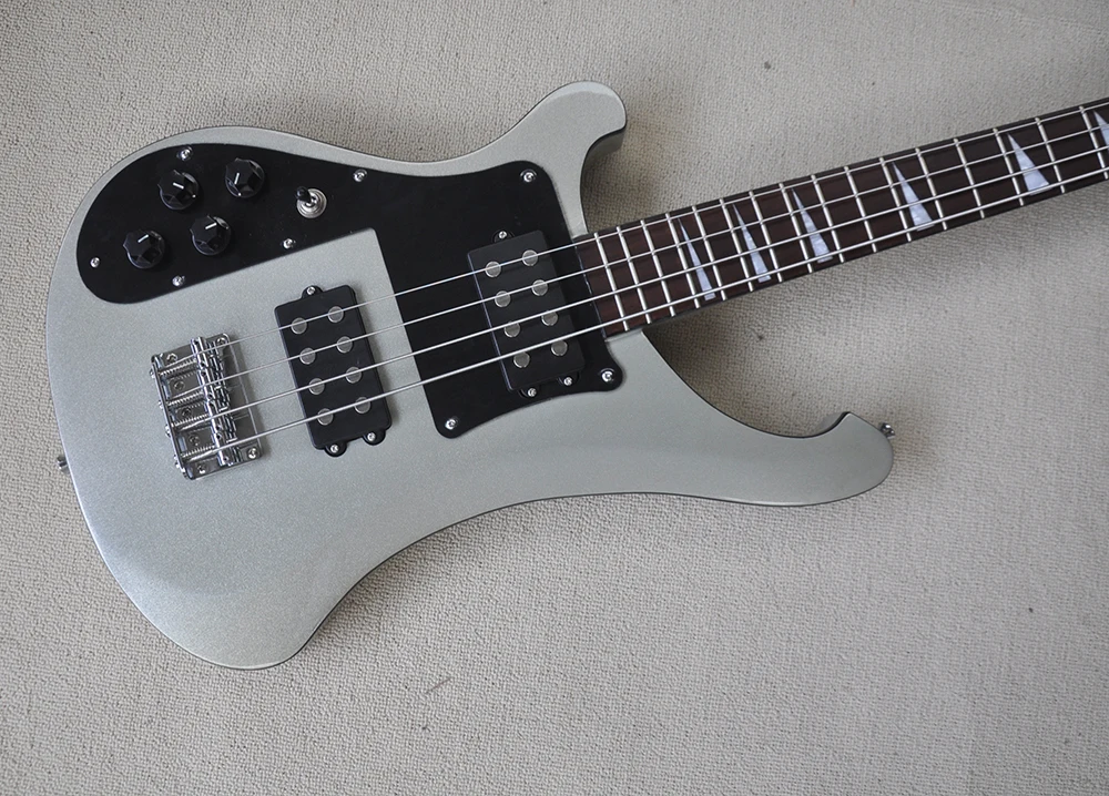 4 Strings Left Handed Silver Electric Bass with Rosewood Fretboard,Providing Customized Service