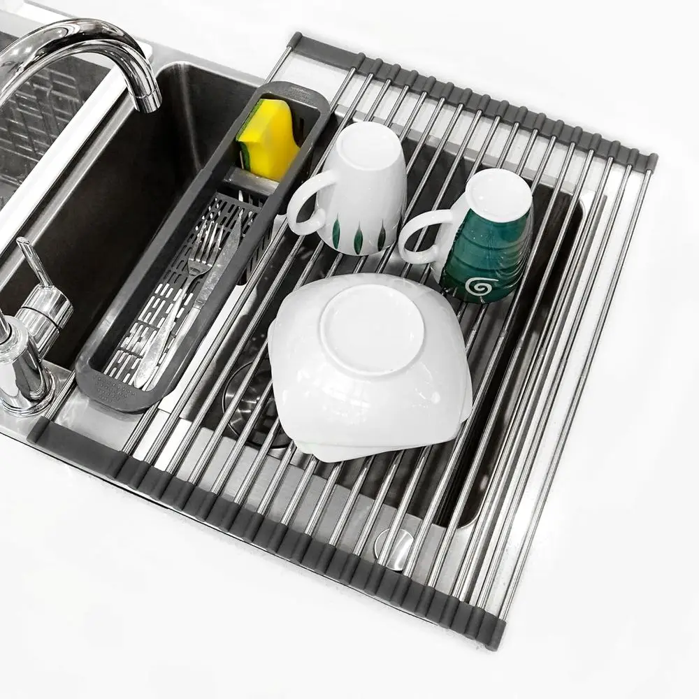 

Roll Up Dish Drying Rack Over The Sink, 304 StainlStee Dish Drainer, oldable & Adjustable Sink Drying Rack or Kitchen Sink Count