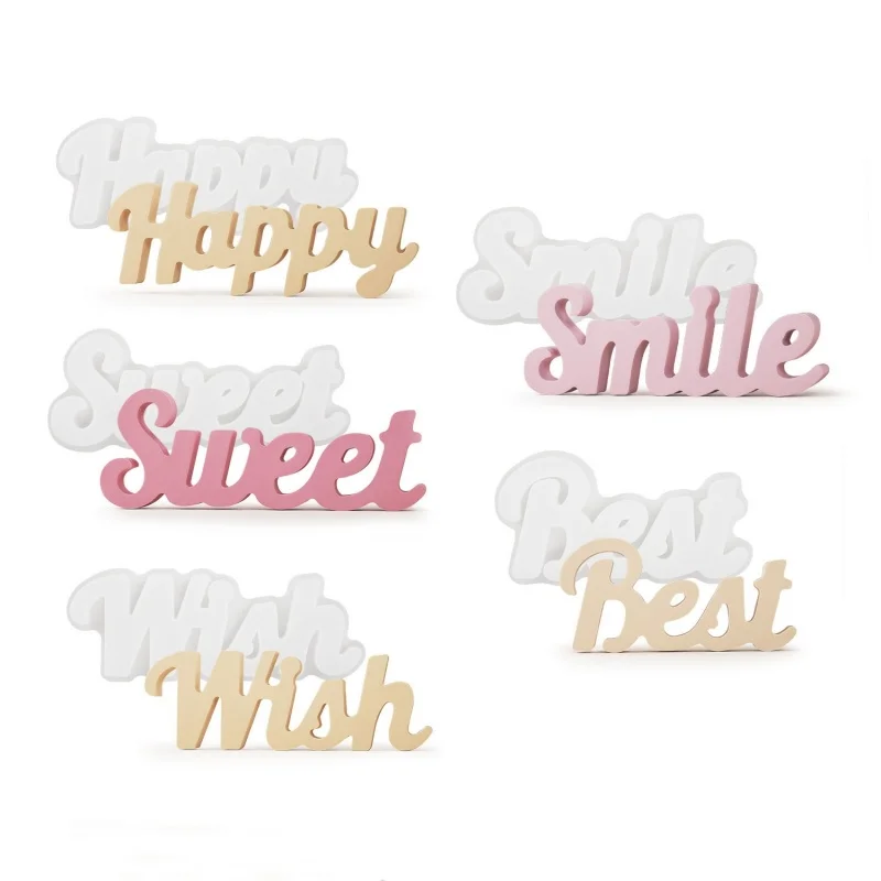 Smile Happy-Molde de resina para decoración de escritorio, moldes de silicona para yeso con palabras del alfabeto inglés, adornos para manualidades