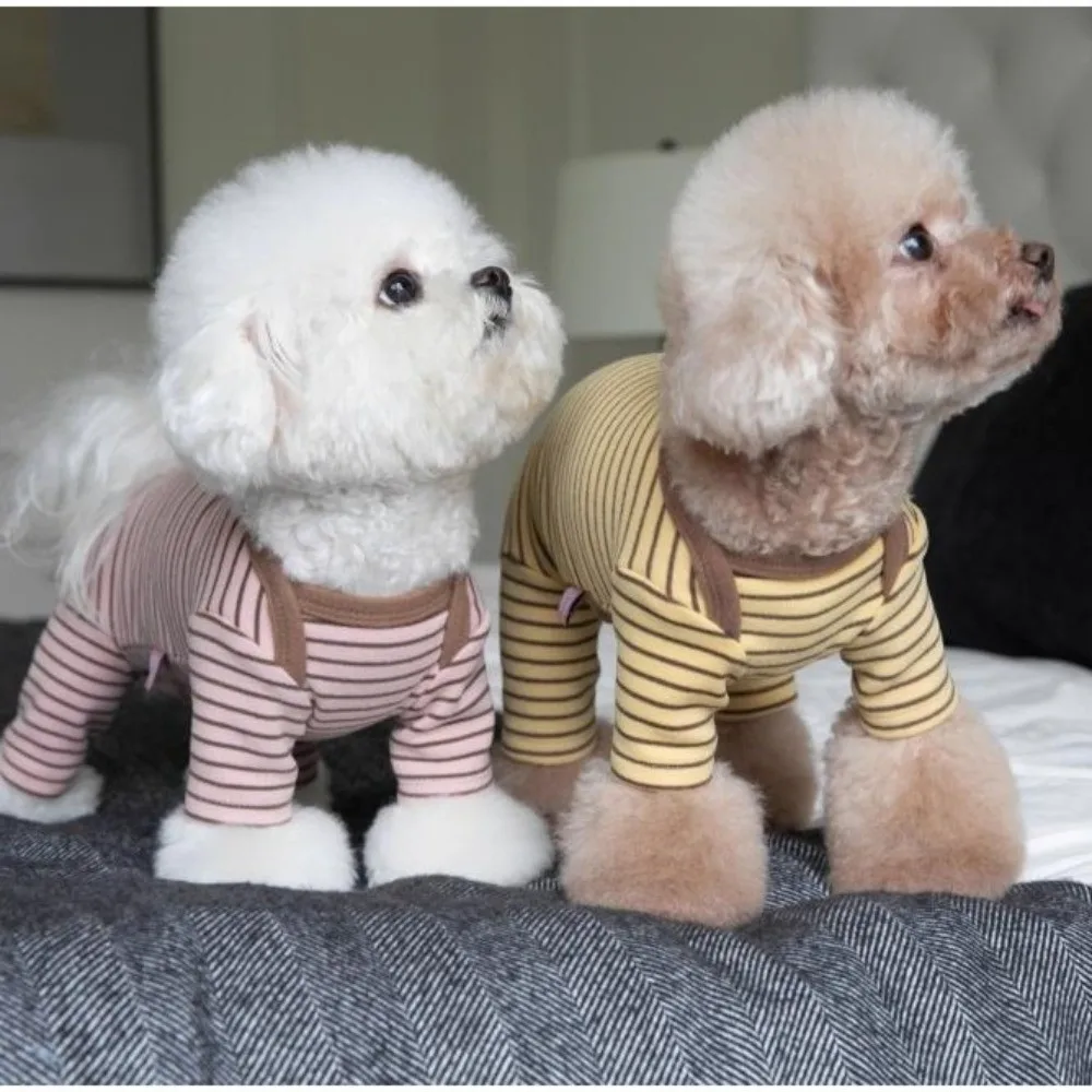 Soft Striped Dog Pajama 4 Legs, Elastic Long Sleeve Tee, Comfortable Belly Cover Casual