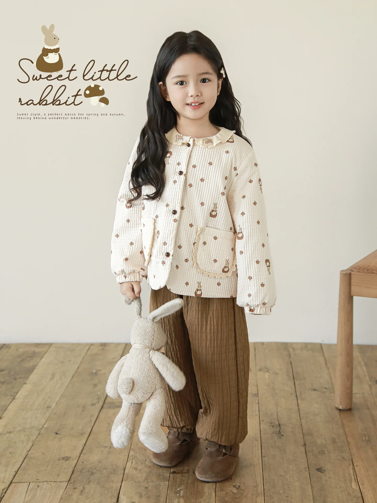 

Girls 2025 Coat Mushroom Wood Buttons Thermal Quilted Puffer Vintage Winter Jacket Christmas Gift 1-7 Years