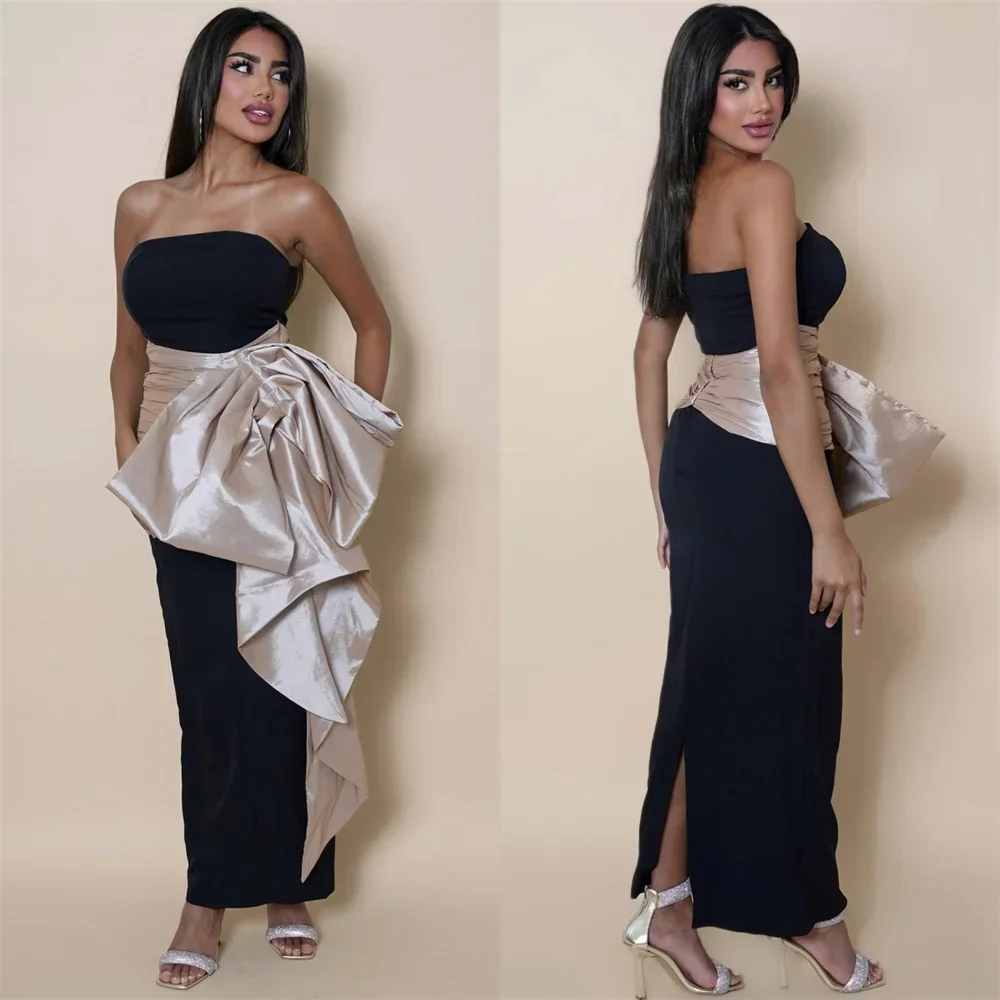 Customized Prom Gown Evening Dearin Strapless Column Ankle Length Skirts Bow Bespoke Occasion Dresses Formal Dress Saudi Arabia