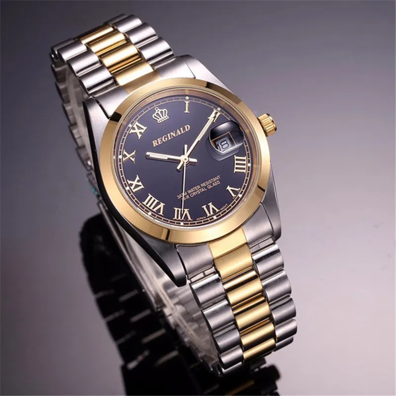 2023 Fashion Reginald Top Brand Luxury Men\'s Quartz Watches Full Gold Full Stainless Steel Waterproof Business Reloj De Hombre