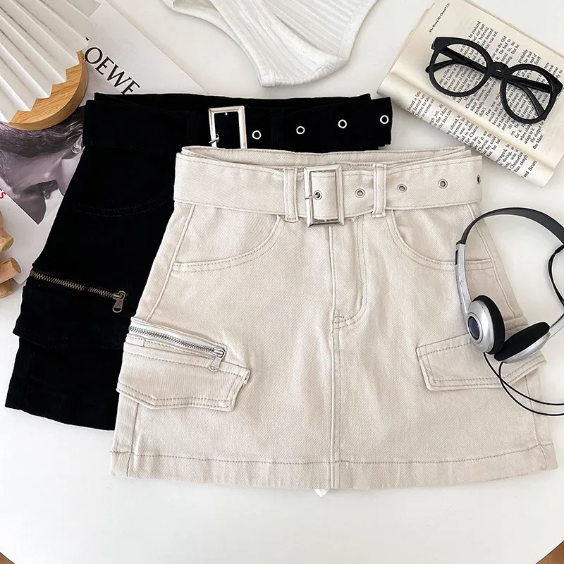 Women's White Denim Skirt Vintage Fashion Y2K Gyaru Cowboy Skirt Korean Style High Waist Bodycon A-line Jean Skirt Women Summer