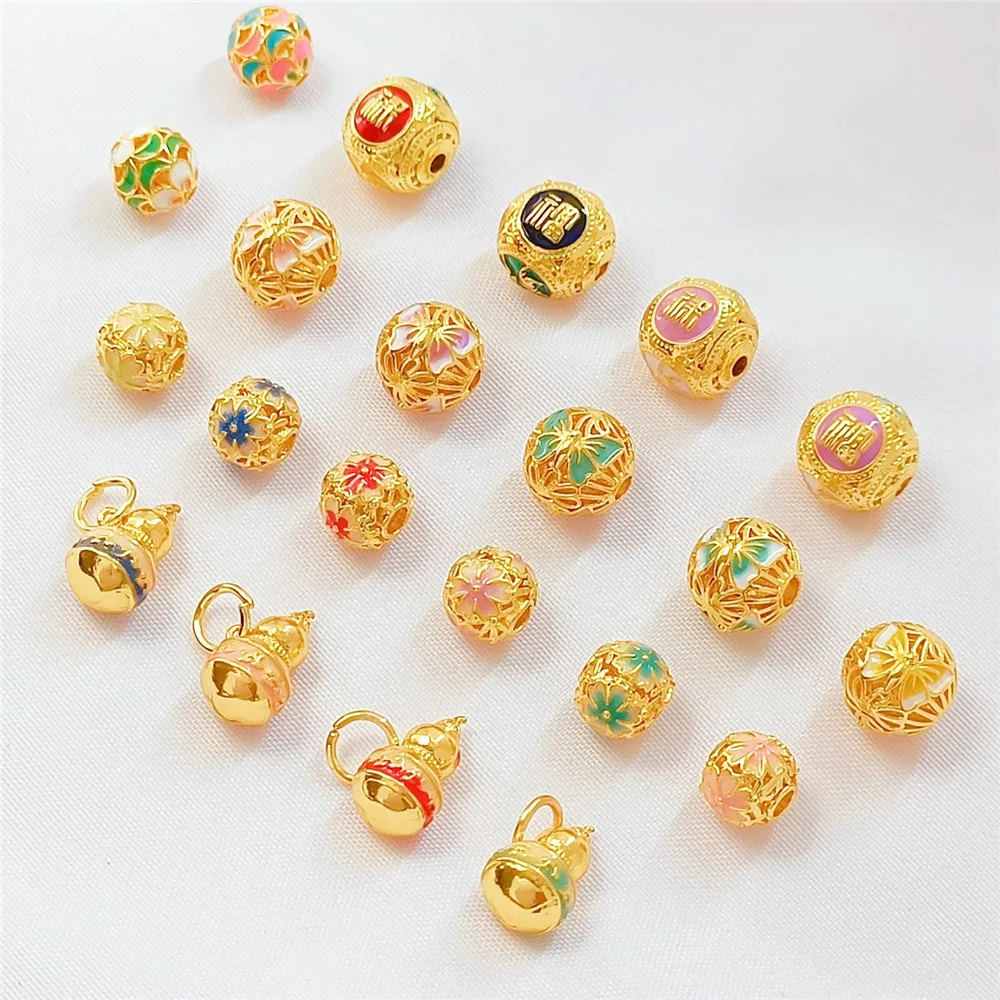 

Diy Handcrafted Bracelets, Necklaces and Accessories of 18K Cloisonne with Small Blue Beads and Hollowed-out Filigree Beads