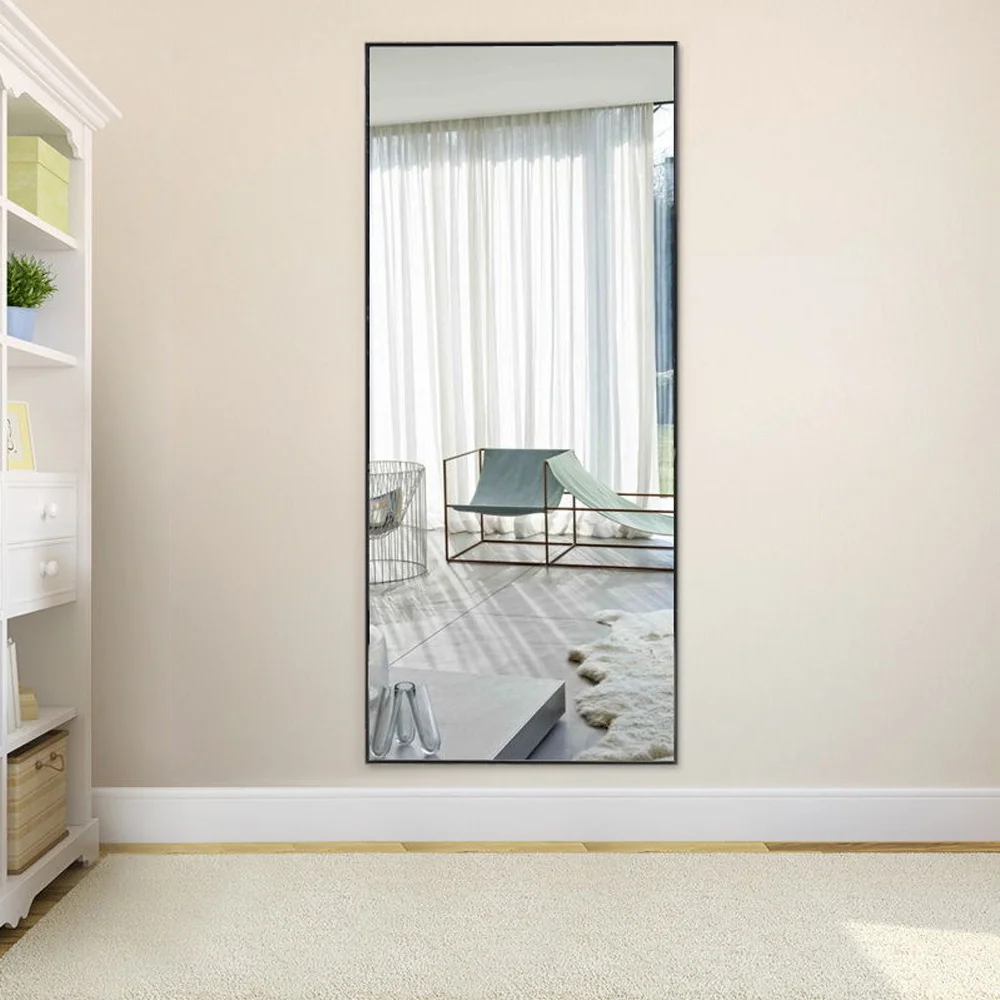 120cm Black Modern Slim Frame Length Wall Mirror