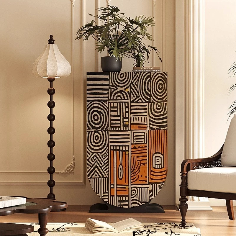 wabi-sabi wind solid wood four-chest cabinet living room entrance locker integrated free installation drawer cabinet